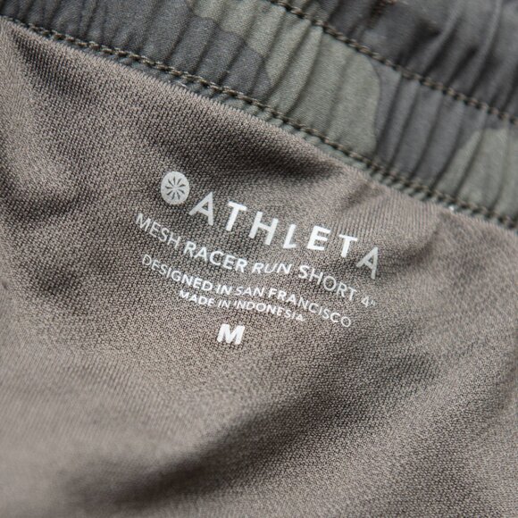 Athleta Shorts Mesh Racer Run Mid Rise 4" Built-in Brief Cameo Green Size Medium - Picture 3 of 7